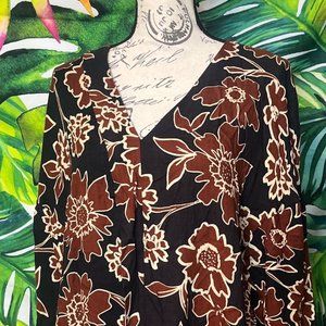 Zara Basic Small Black Brown Floral Funky Retro 70s Style Kaftan Shirt Dress